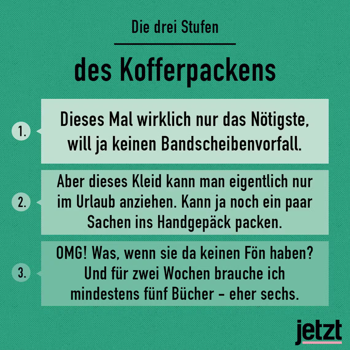 3stufen kofferpacken