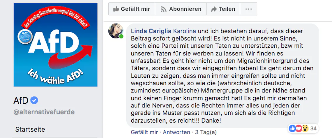 Screenshot Facebook AfD